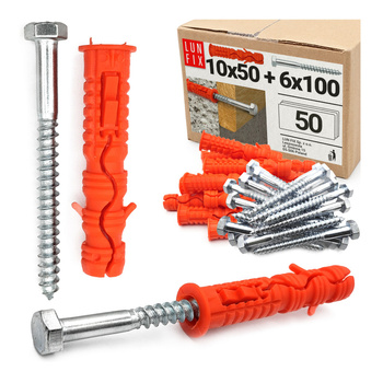 Spreizdübel 10x50 mm mit Sechskant Holzschrauben 6x100 mm 50stk.