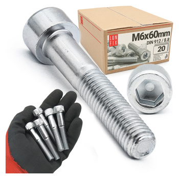 Zylinderkopfschrauben mit Innensechskant M6x60 mm Teilgewinde Festigkeitsklasse 8.8 20stk DIN 912