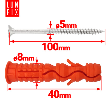 Spreizdübel 8x40 mm Universalschraube mit Senkkopf 5x100 mm 100stk.