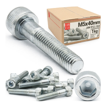 Zylinderkopfschrauben mit Innensechskant M5x40 mm Teilgewinde Festigkeitsklasse 8.8 1kg ( 130 Stk.) DIN 912