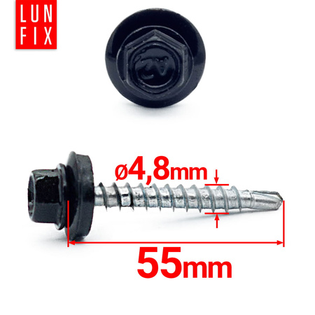 Trapezblechschrauben 4,8 x 55 mm 250 Stück Tiefschwarz RAL 9005