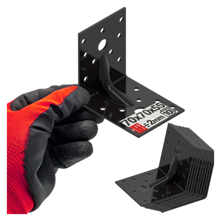 Shwarz Winkelverbinder Lochplattenwinkel 70x70x55x2 10stk