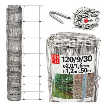 Siatka leśna budowlana 120cm fi 2-1,6mm ocynkowana 50mb + 100 sztuk skobli gratis!