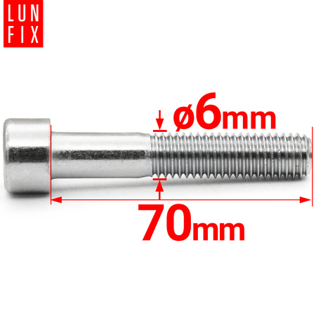 Zylinderkopfschrauben mit Innensechskant M6x70 mm Teilgewinde Festigkeitsklasse 8.8 20stk DIN 912