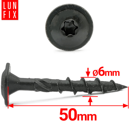 Pfostenschrauben Shwarz 6 x 50mm 6 Stück T40