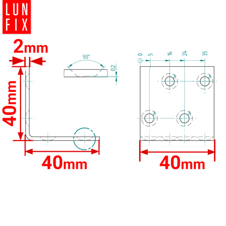 Breitwinkel Eckwinkel Shwarz 40x40x40x2 mm 10stk.