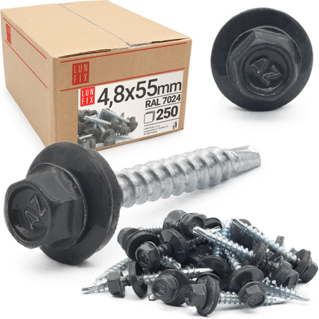 Trapezblechschrauben 4,8 x 55 mm 250 Stück Graphitgrau RAL 7024
