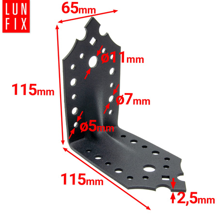 Dekorativer Winkel schwarz 115x115x65x2,5 mm