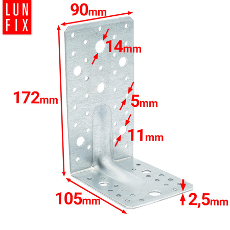 Schwerlast Winkelverbinder 172x105x90x2,5 mm
