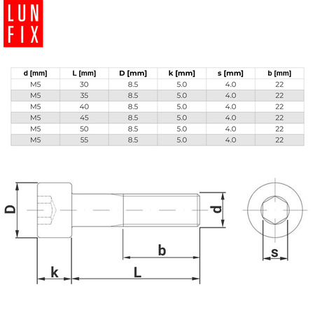 Zylinderkopfschrauben mit Innensechskant M5x45 mm Teilgewinde Festigkeitsklasse 8.8 1kg (120Stk.) DIN 912