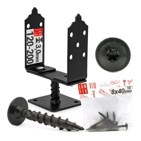 Montage Satz: Pfostenträger Verstellbar Schwarz + Schrauben