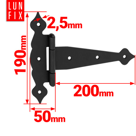 Scharnier Schwarz Gartentor 200x50x190x2,5 1stk.