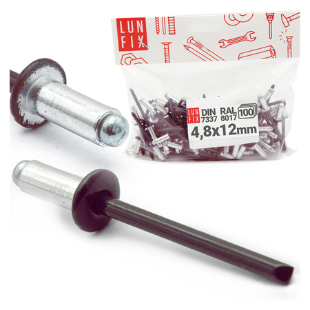 Aluminium Blindnieten DIN7337 4,8x12 mm 100 Stück RAL 8017 Schokoladenbraun