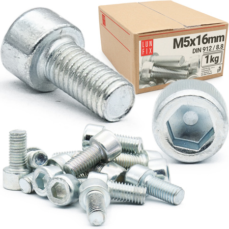 Zylinderkopfschrauben mit Innensechskant M5x16 mm Festigkeitsklasse 8.8 1kg (255 Stk.) bis Kopf DIN 912