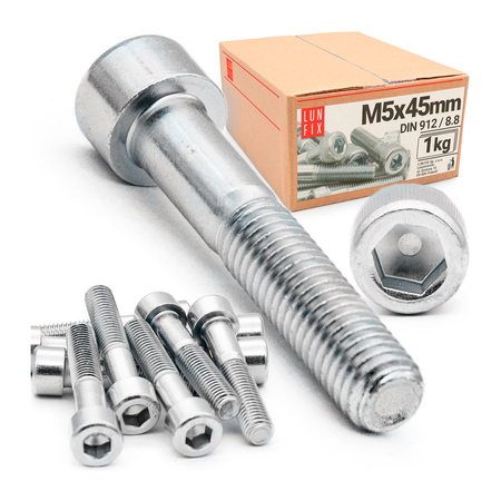 Zylinderkopfschrauben mit Innensechskant M5x45 mm Teilgewinde Festigkeitsklasse 8.8 1kg (120Stk.) DIN 912