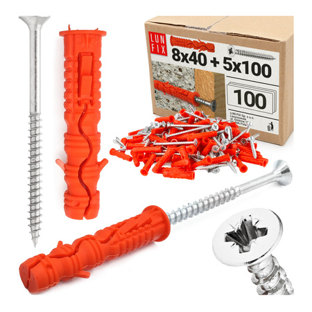 Spreizdübel 8x40 mm Universalschraube mit Senkkopf 5x100 mm 100stk.