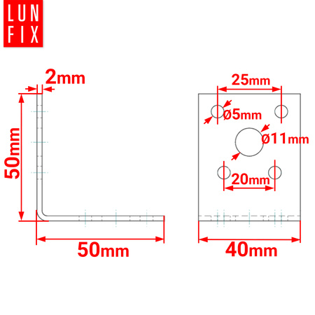 Breitwinkel Eckwinkel 50x50x40x2 mm 50 Stück