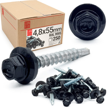 Trapezblechschrauben 4,8 x 55 mm 250 Stück Tiefschwarz RAL 9005