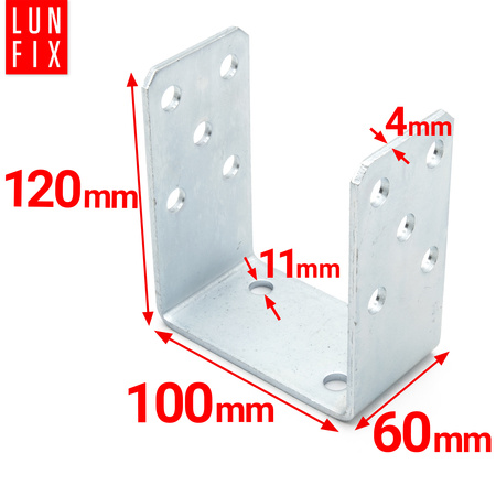 U-Pfostenträger Aufschraubbar 100x120x60x4 mm