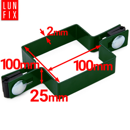 Mittelschelle Vierkant für 100x100 mm Pfosten Grün