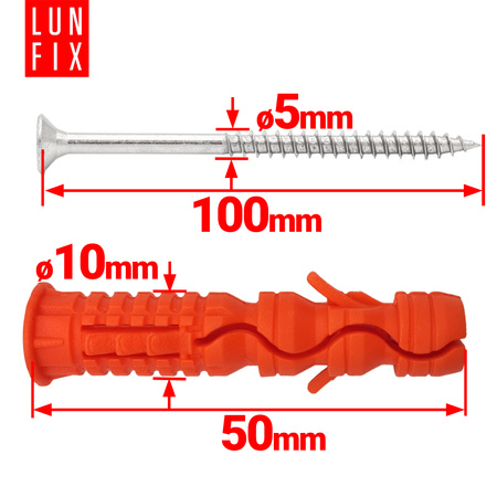 Spreizdübel 10x50 mm Universalschraube mit Senkkopf 5x100 mm 100stk.