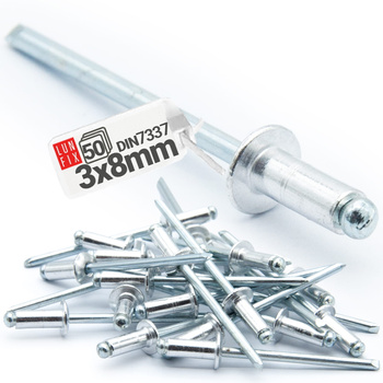 Aluminium Blindnieten DIN7337 3x8 mm 50 Stück Silber