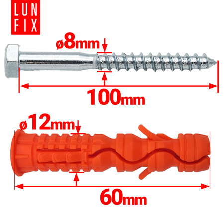Spreizdübel 12x60 mm mit Sechskant Holzschrauben 8x100 mm 50stk.