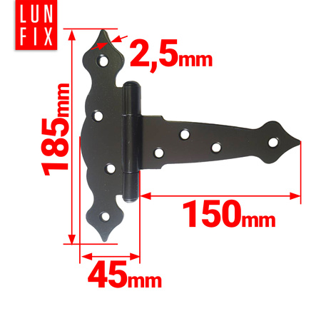 Scharnier Schwarz Gartentor 150x185x45x2,5 1stk.