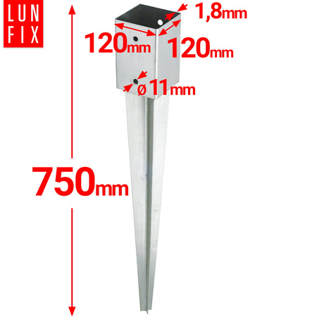 Einschlag-Bodenhülse 120x120mm 750 mm