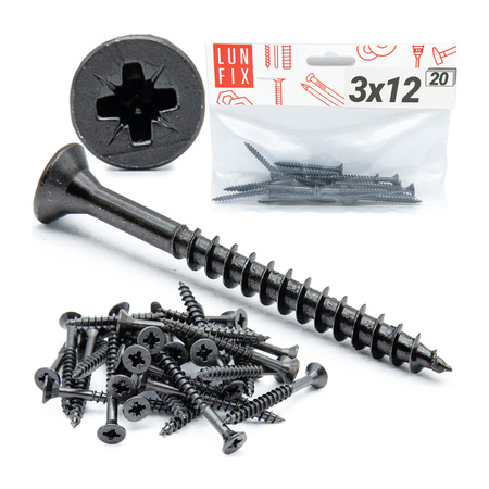 Universalschraube 3x12 mm Schwarz Verzinkt 20stk.