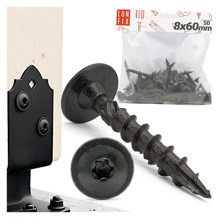 Pfostenschrauben Shwarz 8 x 60mm 50 Stück T40