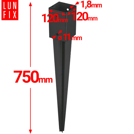 Einschlag-Bodenhülse Shwarz 120x120mm 750 mm