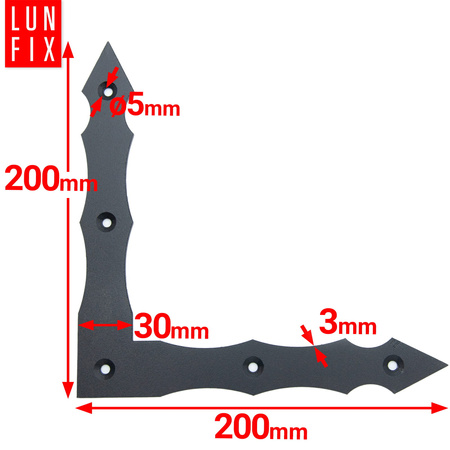Flachwinkel Schwarz L 90 Grad 200x200x30x3 mm