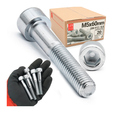 Zylinderkopfschrauben mit Innensechskant M5x60 mm Teilgewinde Festigkeitsklasse 8.8 20stk DIN 912
