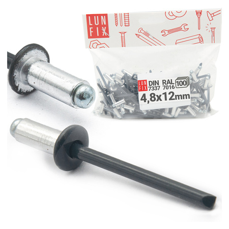 Aluminium Blindnieten DIN7337 4,8x12 mm 100 Stück RAL 7016 Anthrazitgrau