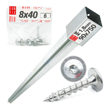 Montage Satz: Einschlag-Bodenhülse 9x9 cm + Schrauben