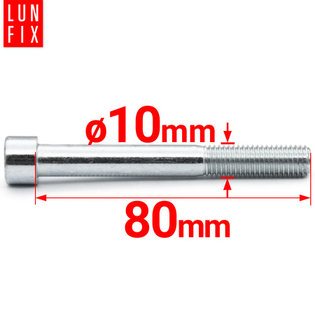 Zylinderkopfschrauben mit Innensechskant M10x80 mm Teilgewinde Festigkeitsklasse 8.8 1kg (15 Stk.) DIN 912