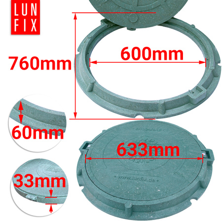 Kanaldeckel Schachtabdeckung mit Flanschrahmen DN 600 mm A15 1,5t Grün
