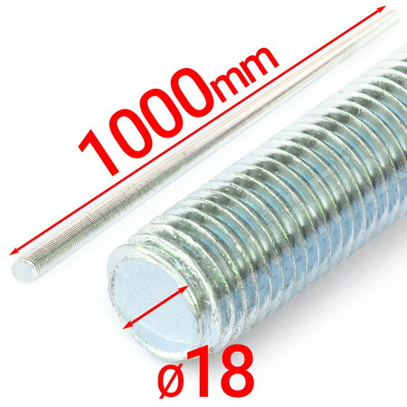 Gewindestange M18 x 1000 mm, 10 Stück | Festigkeitsklasse 4.8 | DIN 975