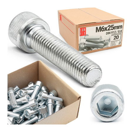 Zylinderkopfschrauben mit Innensechskant M6x25 mm Teilgewinde Festigkeitsklasse 8.8 20stk DIN 912