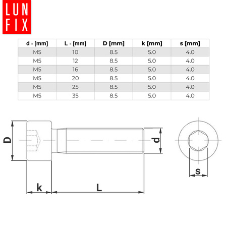 Zylinderkopfschrauben mit Innensechskant M5x35 mm Teilgewinde Festigkeitsklasse 8.8 50stk DIN 912