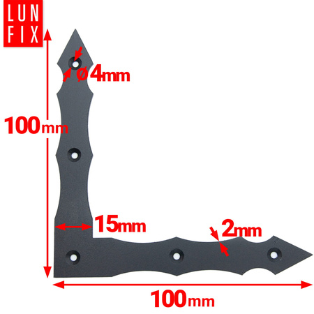 Flachwinkel Schwarz L 90 Grad 100x100x15x2 mm