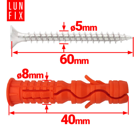 Spreizdübel 8x40 mm Universalschraube mit Senkkopf 5x60 mm 100stk.