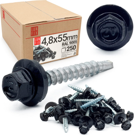 Trapezblechschrauben 4,8 x 55 mm 250 Stück Tiefschwarz RAL 9005