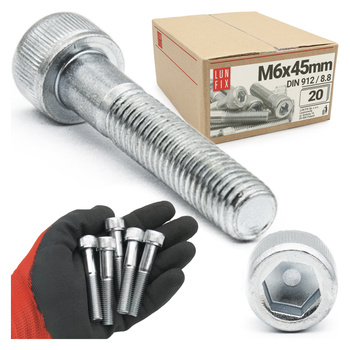 Zylinderkopfschrauben mit Innensechskant M6x45mm Teilgewinde Festigkeitsklasse 8.8 20stk DIN 912
