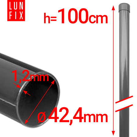 Słupek okrągły ogrodzeniowy grafitowy fi 42,4mm 1m