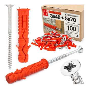 Spreizdübel 8x40 mm Universalschraube mit Senkkopf 5x70 mm 100stk.