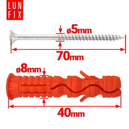 Spreizdübel 8x40 mm Universalschraube mit Senkkopf 5x70 mm 100stk.