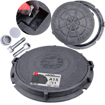 Kanaldeckel Schachtabdeckung mit Flanschrahmen DN 600 mm A15 1,5t Schwarz