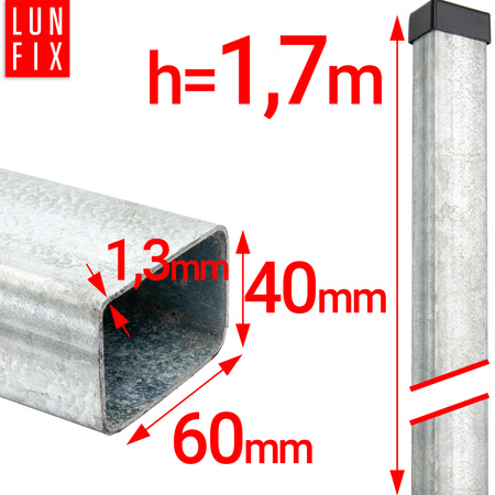 Słupek ogrodzeniowy 1,7m ocynkowany 60x40x1,3mm